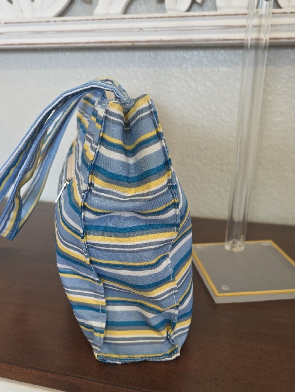 Kate Spade Striped Blue and Yellow Canvas Tote Small (P23) - Picture 7 of 9